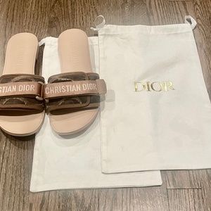 Christian Dio(r) Evolution Nude Camo Rubber Logo Slide Mule Flat Sandal 38